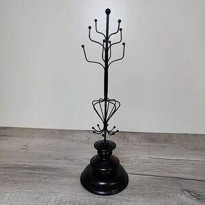 Black Metal Matte Wood Base Jewlery Necklace Bracelet Tree‎ Stand 16-Inch Modern